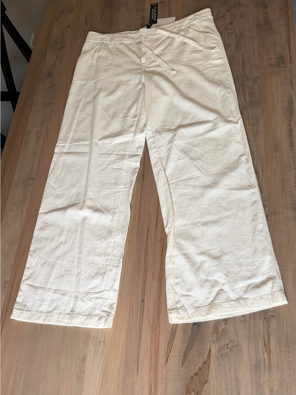 H&M (DIVIDED)Women’s Cream Wide-Leg Linen-Blend Drawstring Pants NWT